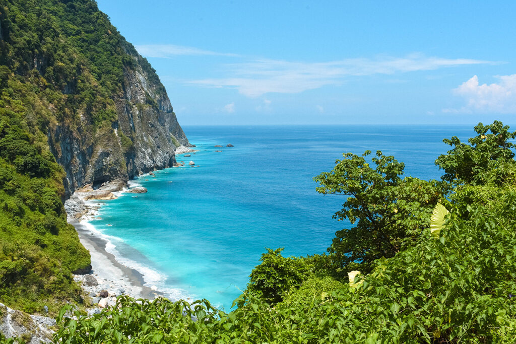 View of the coast at Qingshui Cliffs in Taroko National Park Taiwan.